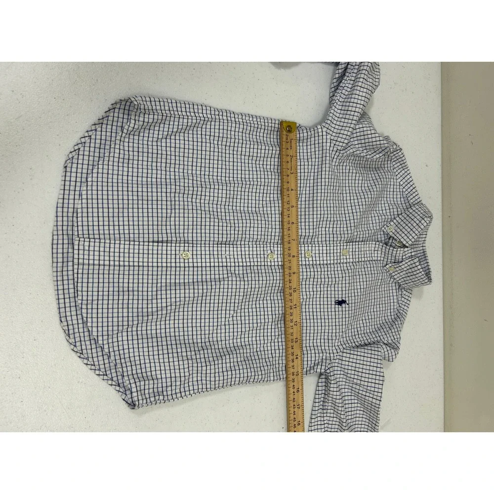 Ralph Lauren Boys Blue White Grid Button Down Shirt Size 10 Long‎ Sleeve